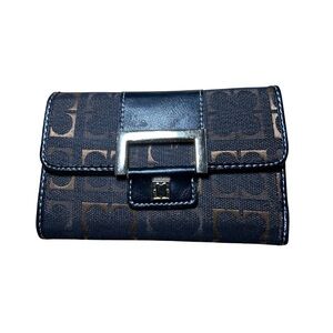 Bold Gold Hardware Black & Dark Brown Trifold Clover‎ Print Wallet